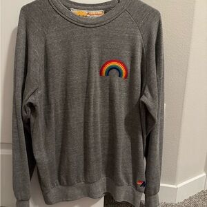Aviator Nation Gray Crewneck with Rainbow Accent